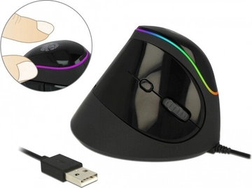 DeLOCK ergonomic USB mouse vertical black, RGB, USB