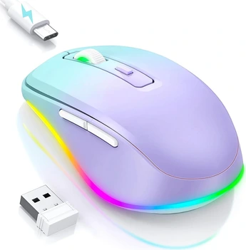 Seenda rechargeable wireless RGB Mouse with Jiggler function, light green/purple, USB