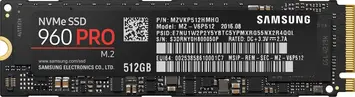 Samsung SSD 960 PRO 512GB, 512B, M.2 2280 / M-Key / PCIe 3.0 x4