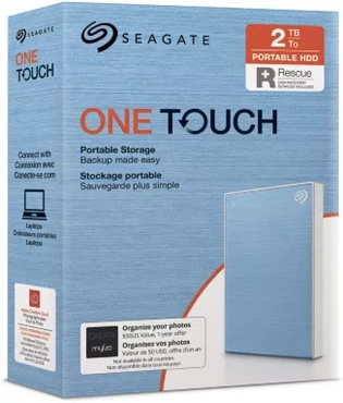 Seagate One Touch Portable HDD with Password, Light Blue, 2TB, +Rescue, USB 3.0 Micro-B