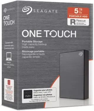 Seagate One Touch Portable HDD +Rescue, Space Gray, 5TB, USB 3.0 Micro-B