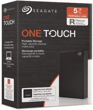 Seagate One Touch Portable HDD with Password +Rescue, Black, 5TB, USB 3.0 Micro-B