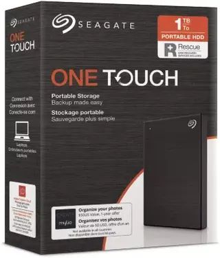 Seagate One Touch Portable HDD with Password +Rescue, Black, 1TB, USB 3.0 Micro-B