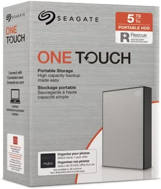 Seagate One Touch Portable HDD +Rescue, Silver, 5TB, USB 3.0 Micro-B