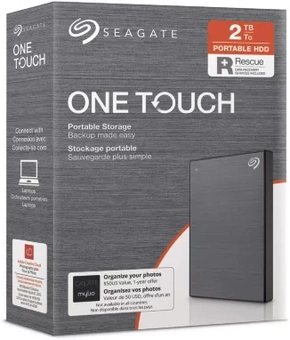 Seagate One Touch Portable HDD with Password, Space Gray, 2TB, +Rescue, USB 3.0 Micro-B