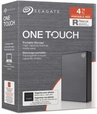 Seagate One Touch Portable HDD, Space Gray, 4TB, +Rescue, USB 3.0 Micro-B
