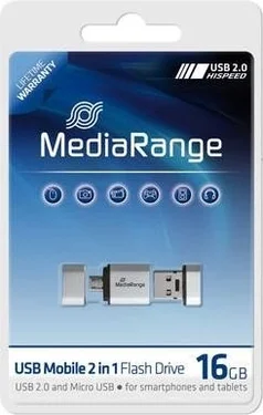 MediaRange Mobile 2in1 OTG Flashdrive 16GB, USB-A 2.0/USB 2.0 Micro-B